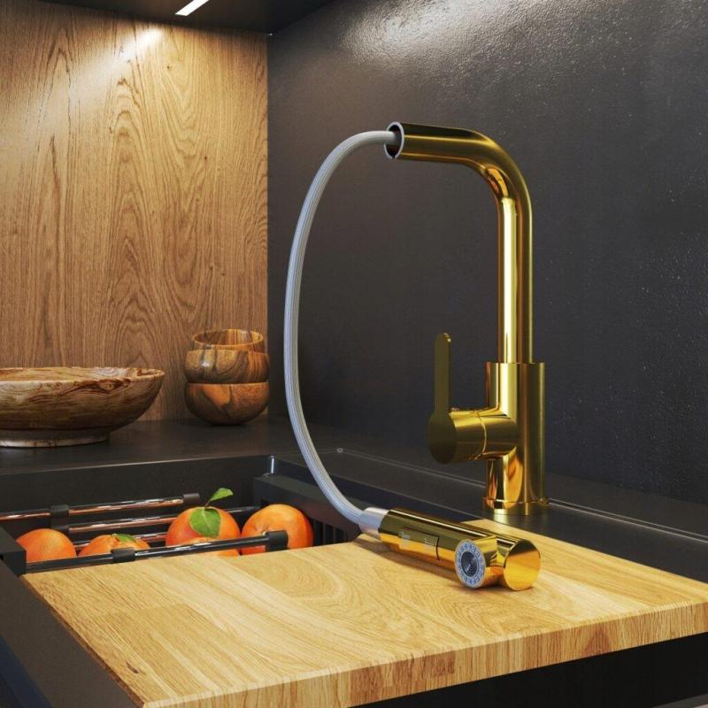 Graniteland Celeste Køkkenarmatur Guld med Udtrækkelig Tud og Dobbelt-Funktion Håndbruser 1208970664