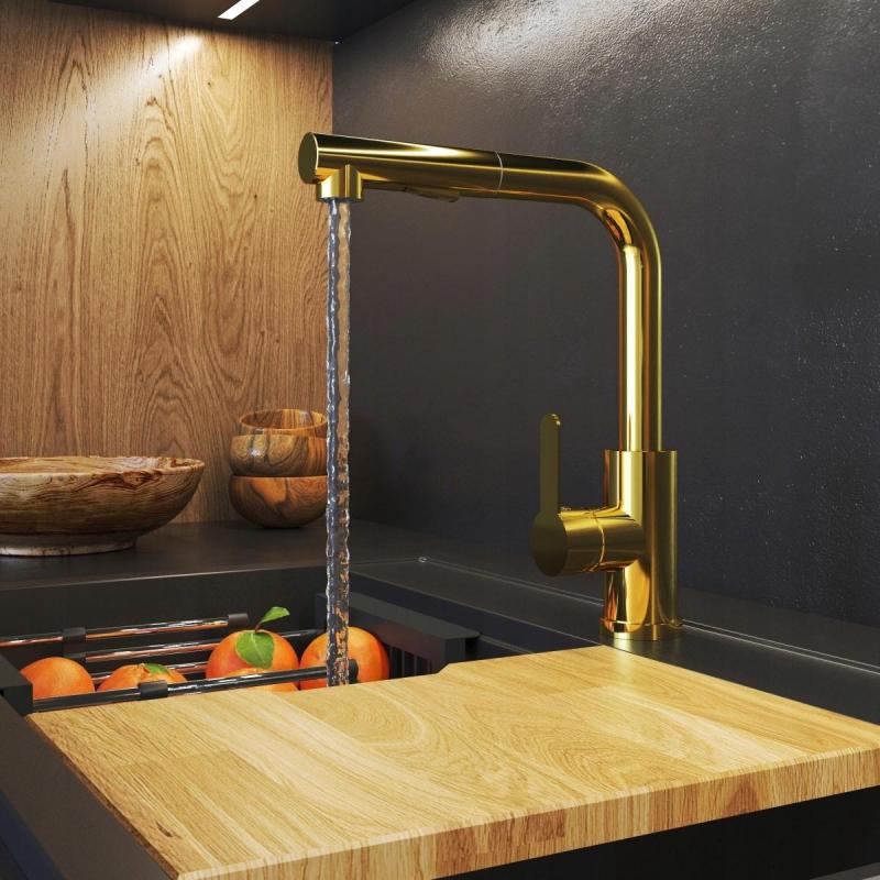 Graniteland Celeste Køkkenarmatur Guld med Udtrækkelig Tud og Dobbelt-Funktion Håndbruser 1208970664