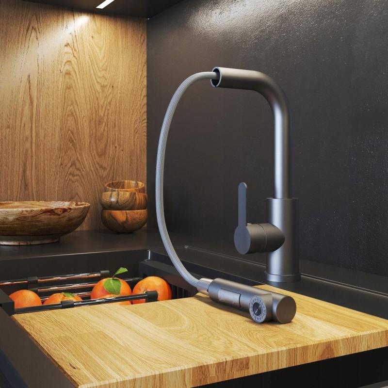 Graniteland Celeste Køkkenarmatur Gun Metal med Udtrækbar Tud og Dobbelt-Funktions Håndbruser 1208970666