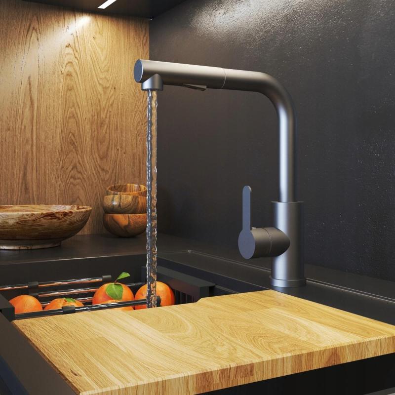 Graniteland Celeste Køkkenarmatur Gun Metal med Udtrækbar Tud og Dobbelt-Funktions Håndbruser 1208970666