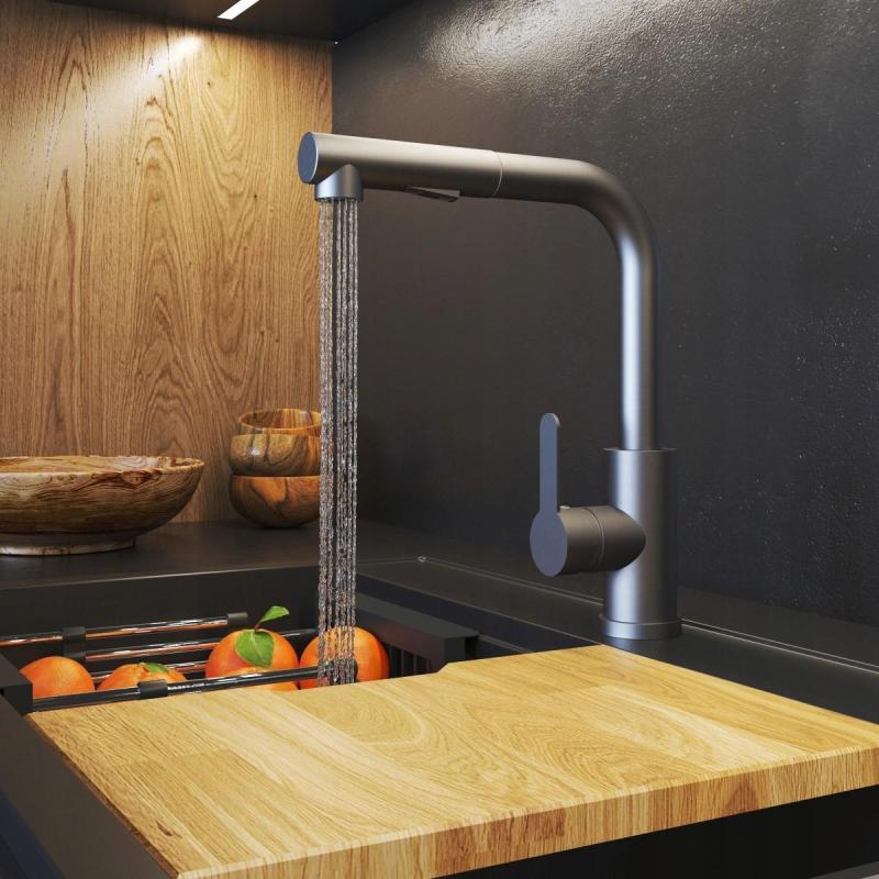 Graniteland Celeste Køkkenarmatur Gun Metal med Udtrækbar Tud og Dobbelt-Funktions Håndbruser 1208970666