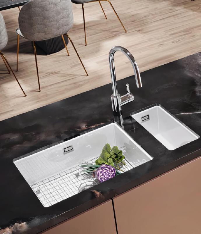 Ausmann Keramisk Ember Keramisk Hvid Halv Vask Til Ovenpåliggende og Underliggende Montering 174 x 400 mm med Rustfrit Stål Prop 1208970734