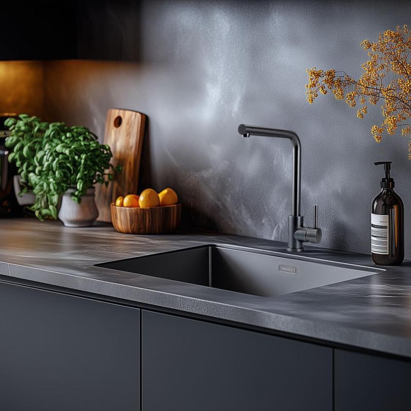 Pure.Sink Prestige Kombinationssæt Gun metal vask 50x40 cm med Gun metal Køkkenhane 1208970763