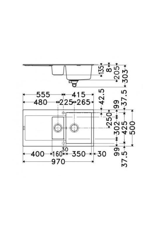 Franke Maris MRG 651 Fragranite Mat Sort 1,5 Vask 97 x 50 cm Overflademontage med Afdrypningsområde 114.0628.993