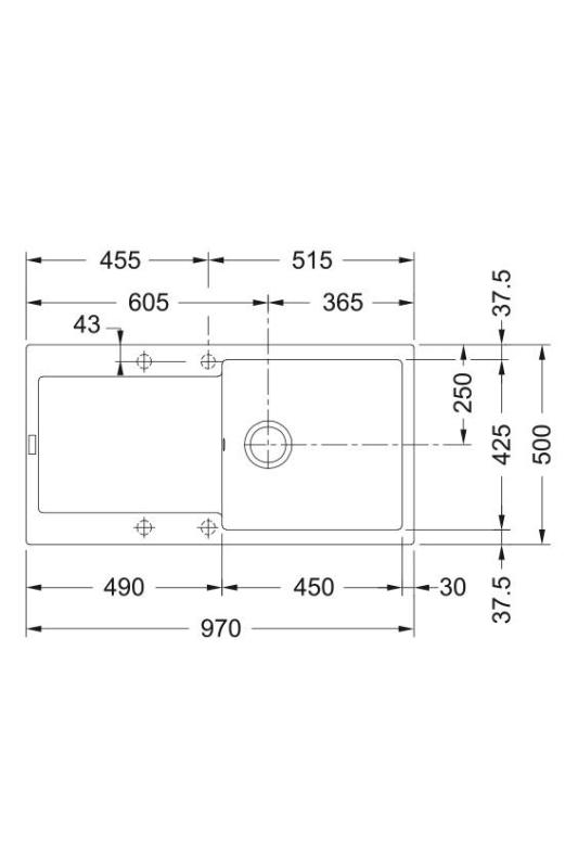 Franke Maris MRG 611-97 Fragranite Mat Sort Vask 97 x 50 cm Overflademontage med Afdrypningsområde 114.0628.967