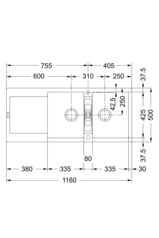 Franke Maris MRG 621 Fragranite Mat Sort Dobbelt Vask 116 x 50 cm Overflademontage med Drypafsnit 114.0628.970