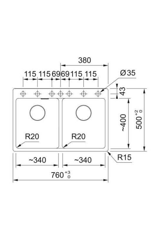 Franke Maris MRG 620 TL Fragranite Mat Sort Dobbelt Vask 76 x 50 cm Overflade med Hanehul 114.0668.738