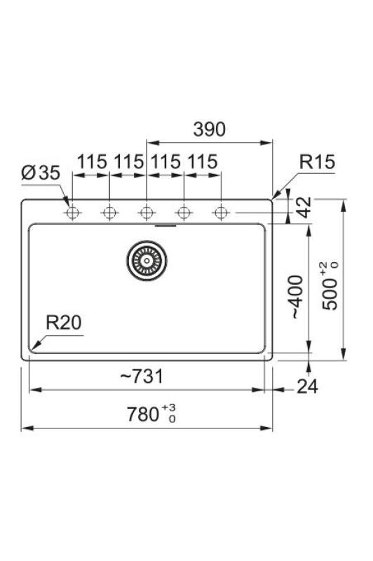 Franke Maris MRG 610-70 TL Fragranite Mat Sort Vask 78 x 50 cm Overflade med Hanehulbank 114.0668.727