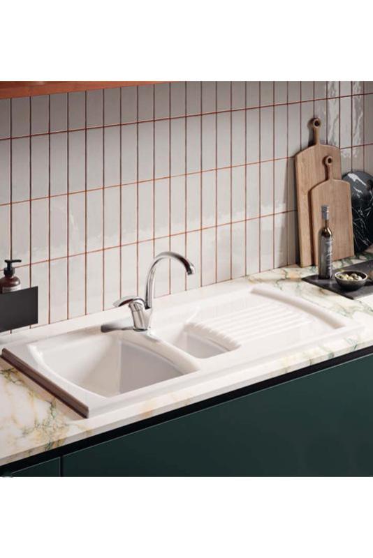 Ausmann Ceramic Crest 1,5 Keramisk Hvid Vask med Dræn Område 995 x 497 mm 1208971131
