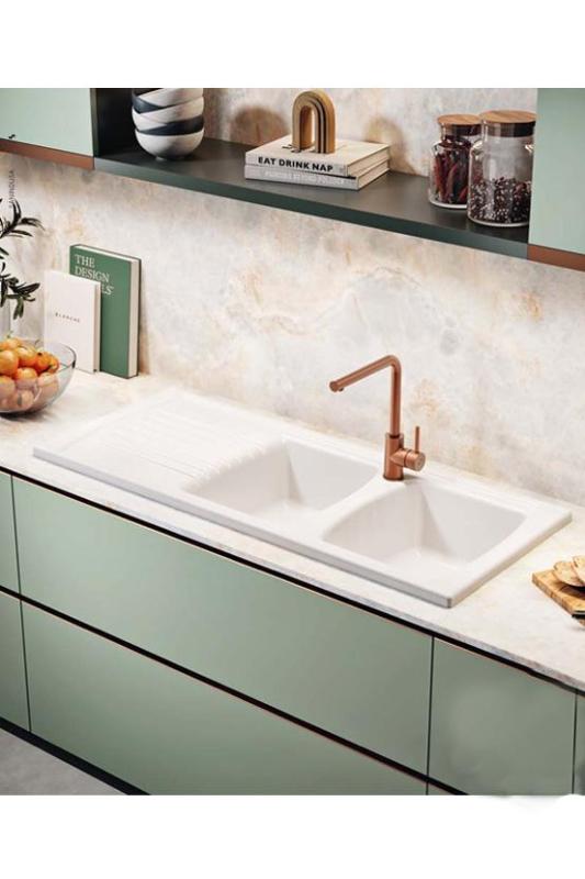 Ausmann Ceramic Crest Dobbelt Keramisk Hvid Vask med Afløbsområde 1205 x 500 mm 1208971132