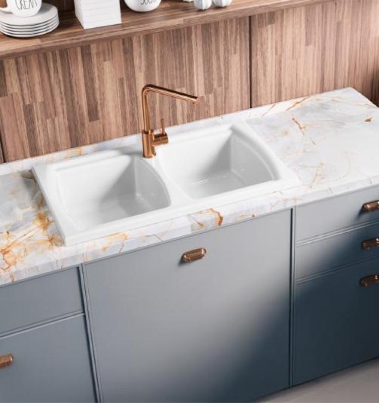 Ausmann Ceramic Crest Dobbelt Keramisk Hvid Vask 860 x 500 mm 1208971133