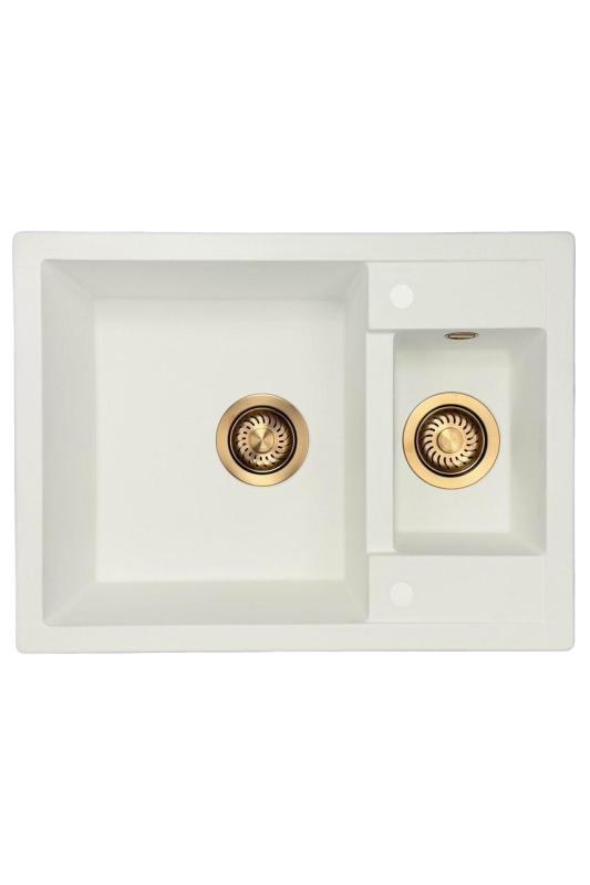 GraniteMy Smart ekstra lavt 1,5 granit overflade hvid vask 58x44cm med kobber prop 1208970052