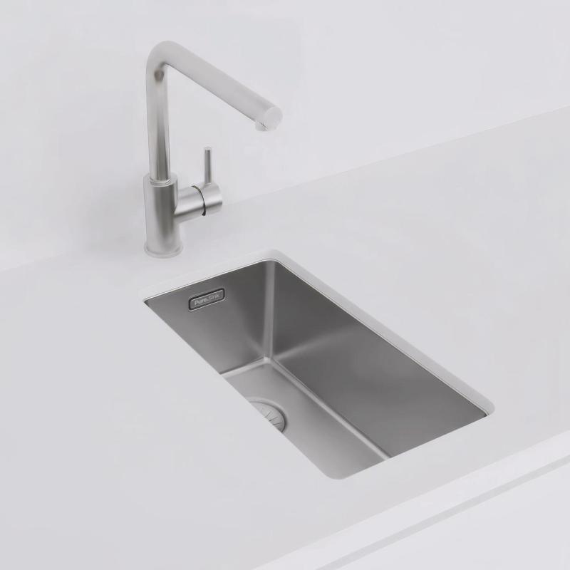 Pure.Sink Exclusivo lille rustfrit stål vask 18x40 cm 10mm radius undermontering, planmontering og overmontering PEX1840-02