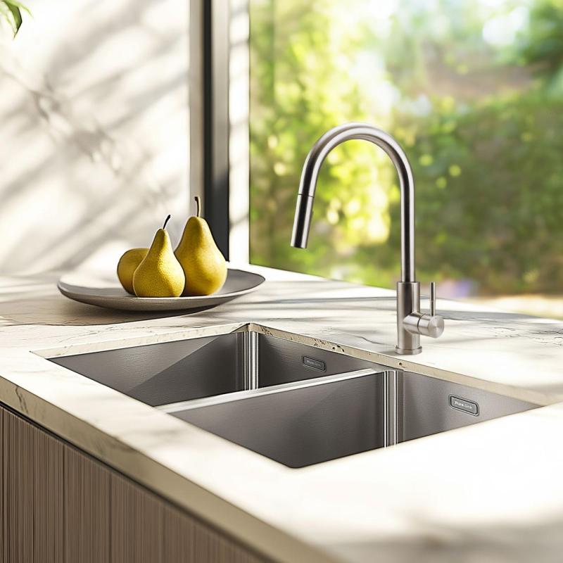 Pure.Sink Prestige Dobbelt rustfrit stål vask 70x40 cm 10mm radius underbygning, fladbygning og overbygning PPG343440-02