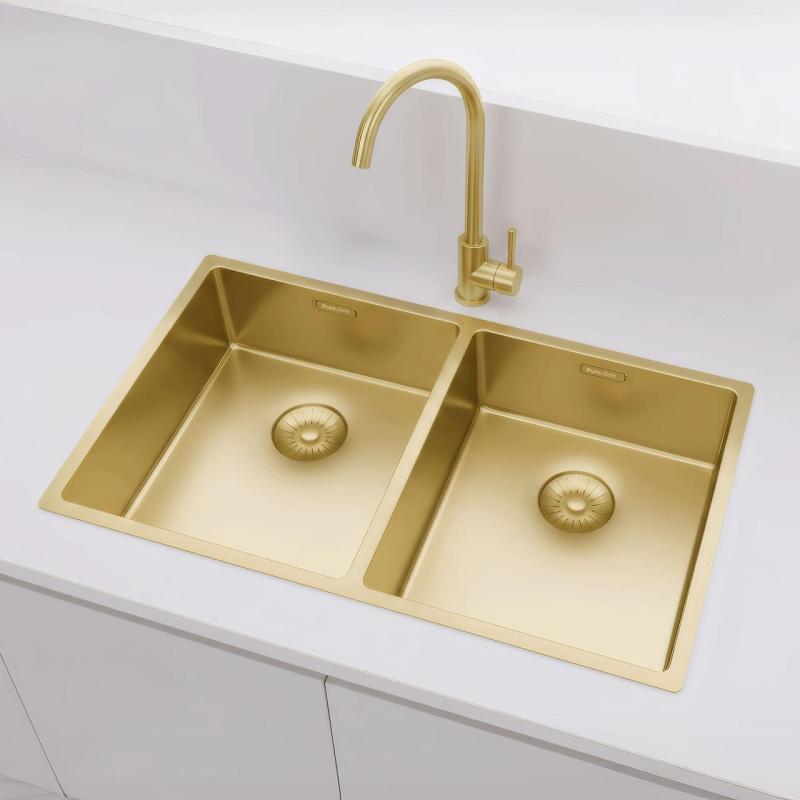 Pure.Sink Prestige Dobbelt Gylden vask 70x40 cm 10mm radius undermontering, fladmontering og overmontering PPG343440-60
