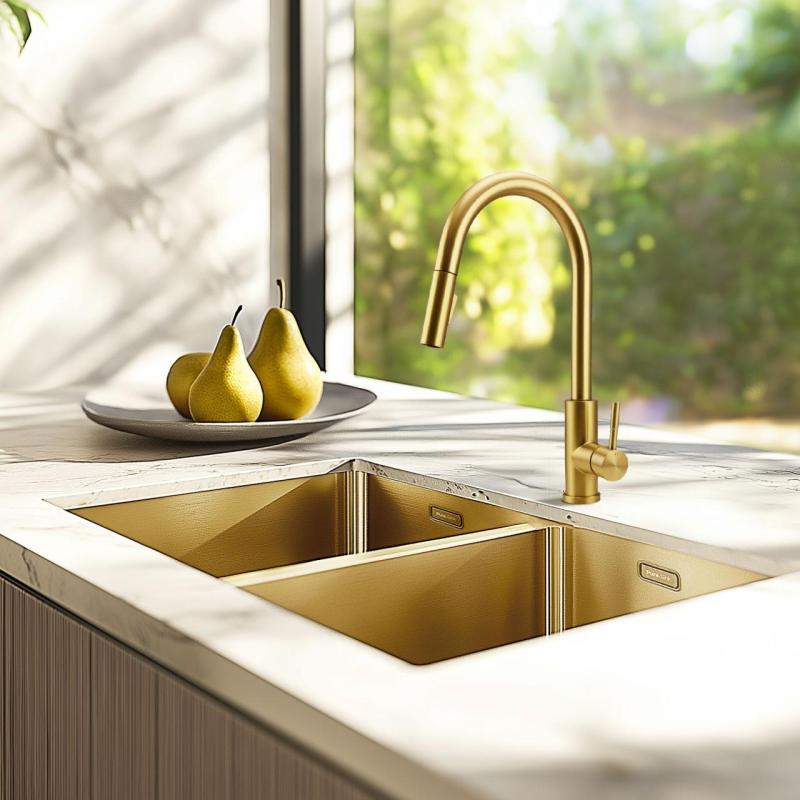 Pure.Sink Prestige Dobbelt Gylden vask 70x40 cm 10mm radius undermontering, fladmontering og overmontering PPG343440-60