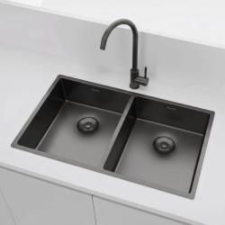Pure.Sink Prestige Dobbelt Gun metal vask 70x40 cm 10mm radius underbygning, fladbygning og overbygning PPG343440-61