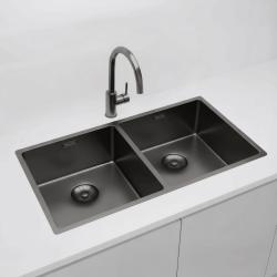 Pure.Sink Prestige Dobbelt Gun metal vask 82x40 cm 10mm radius undermontering, plan montering og overbygning PPG404040-61