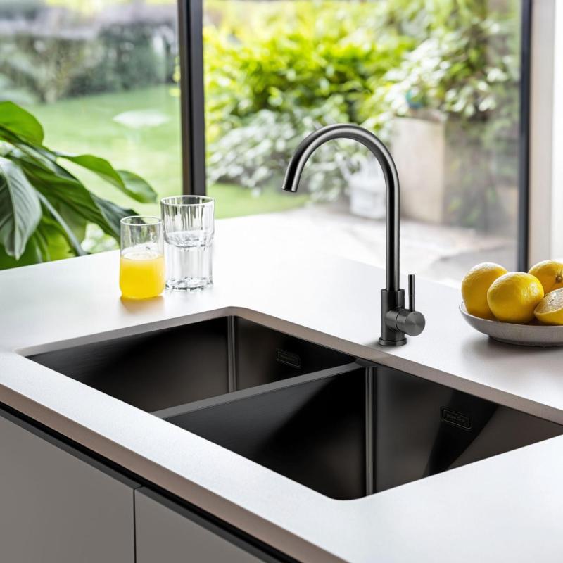 Pure.Sink Prestige Dobbelt Gun metal vask 82x40 cm 10mm radius undermontering, plan montering og overbygning PPG404040-61