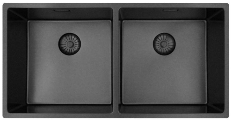 Pure.Sink Prestige Dobbelt Gun metal vask 82x40 cm 10mm radius undermontering, plan montering og overbygning PPG404040-61