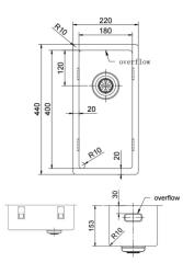 Pure.Sink Exclusivo lille gylden vask 18x40 cm 10mm radius undermontering, planmontering og overmontering PEX1840-60