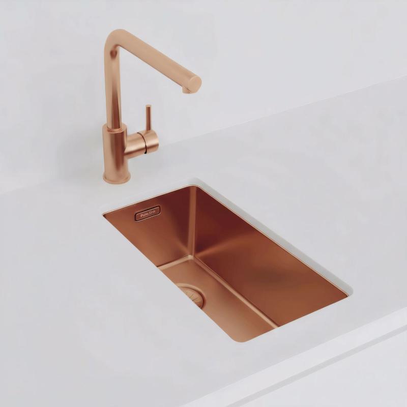 Pure.Sink Exclusivo lille kobber vask 18x40 cm 10mm radius undermontering, planmontering og overmontering PEX1840-62