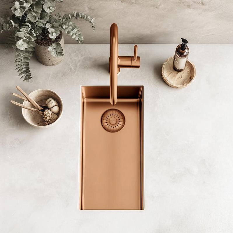 Pure.Sink Exclusivo lille kobber vask 18x40 cm 10mm radius undermontering, planmontering og overmontering PEX1840-62