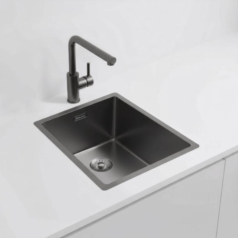 Pure.Sink Exclusivo Gun metal vask 34x40 cm 10mm radius underbygning, planbygning og overbygning PEX3440-61