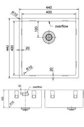 Pure.Sink Exclusivo RVS vask 40x40 cm 10mm radius underbygning, planbygning og overbygning PEX4040-02