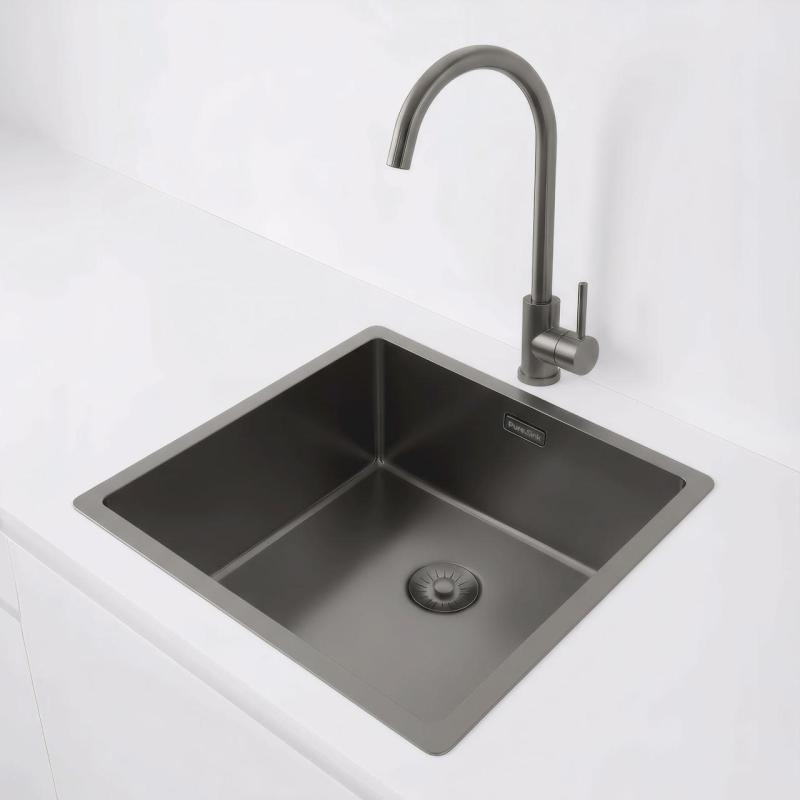 Pure.Sink Exclusivo Gun metal vask 40x40 cm 10mm radius undermontering, planmontering og overmontering PEX4040-61