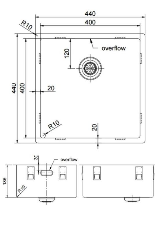Pure.Sink Exclusivo Kobber vask 40x40 cm 10mm radius underbygning, planbygning og overbygning PEX4040-62