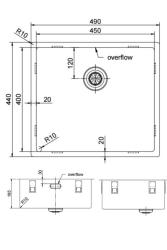 Pure.Sink Exclusivo RVS vask 45x40 cm 10mm radius underbygning, fladbund og overbygning PEX4540-02