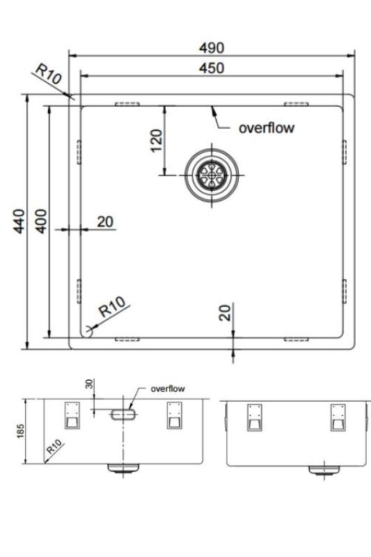 Pure.Sink Exclusivo RVS vask 45x40 cm 10mm radius underbygning, fladbund og overbygning PEX4540-02