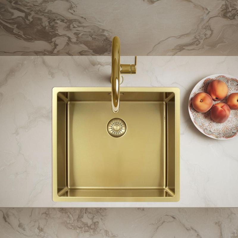 Pure.Sink Exclusivo Guld vask 45x40 cm 10mm radius undermontering, planmontering og overmontering PEX4540-60