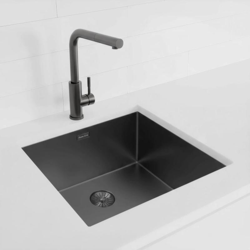 Pure.Sink Exclusivo Gun metal vask 45x40 cm 10mm radius undermontering, planmontering og overmontering PEX4540-61