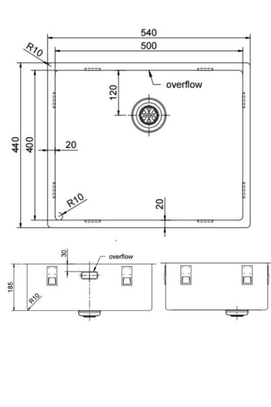 Pure.Sink Exclusivo RVS vask 50x40 cm 10mm radius underbygning, planbygning og overbygning PEX5040-02
