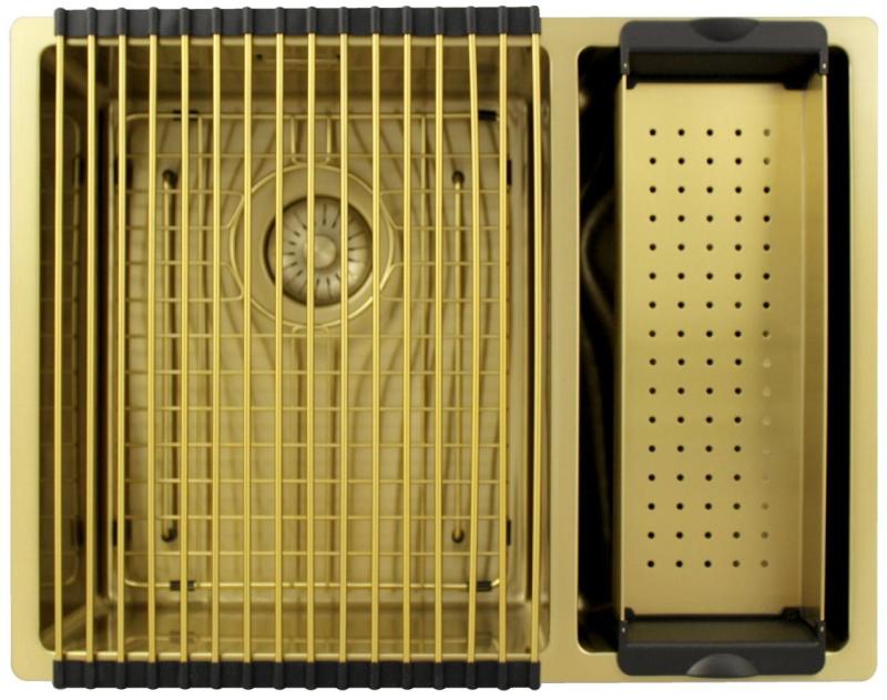 Pure.Sink Exclusivo Guld 1,5 halvanden vask 34+18 cm 10mm radius PEX341840-60