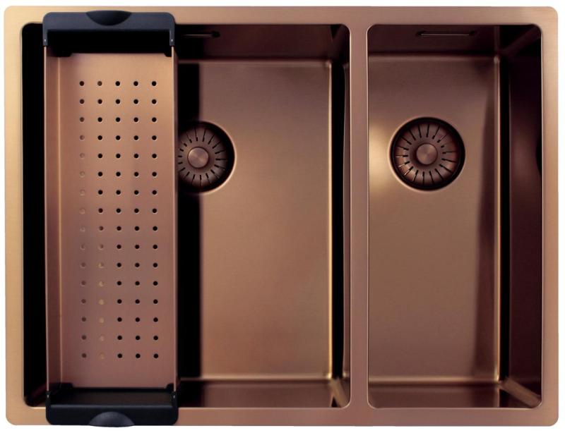 Pure.Sink Exclusivo Kobber 1,5 halvanden håndvask 34+18 cm 10mm radius PEX341840-62