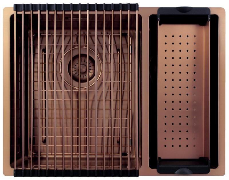 Pure.Sink Exclusivo Kobber 1,5 halvanden håndvask 34+18 cm 10mm radius PEX341840-62