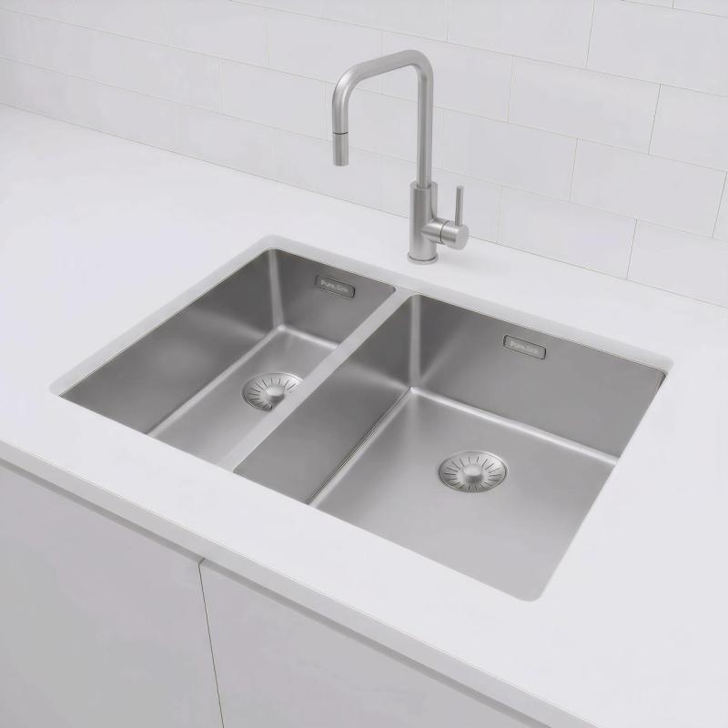 Pure.Sink Exclusivo RVS 1,5 halvanden vask 18+34 cm 10mm radius PEX183440-02
