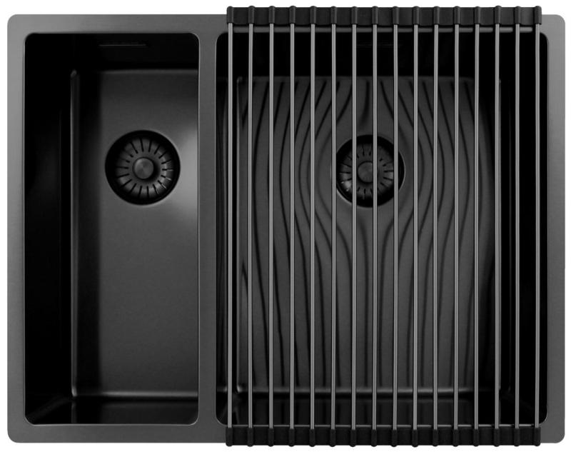 Pure.Sink Exclusivo Gun Metal 1,5 halvanden vask 18+34 cm 10mm radius PEX183440-61