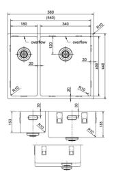 Pure.Sink Exclusivo Kobber 1,5 halvanden vask 18+34cm 10mm radius PEX183440-62