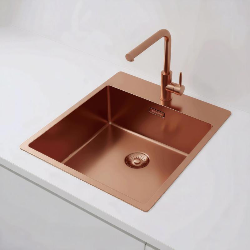 Pure.Sink Exclusivo Kobber vask 44x52 cm Tapwing med hanehulbænk 10mm radius PEX4040T-62