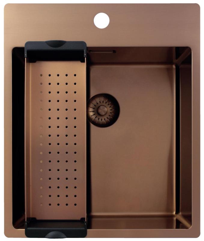 Pure.Sink Exclusivo Kobber vask 44x52 cm Tapwing med hanehulbænk 10mm radius PEX4040T-62