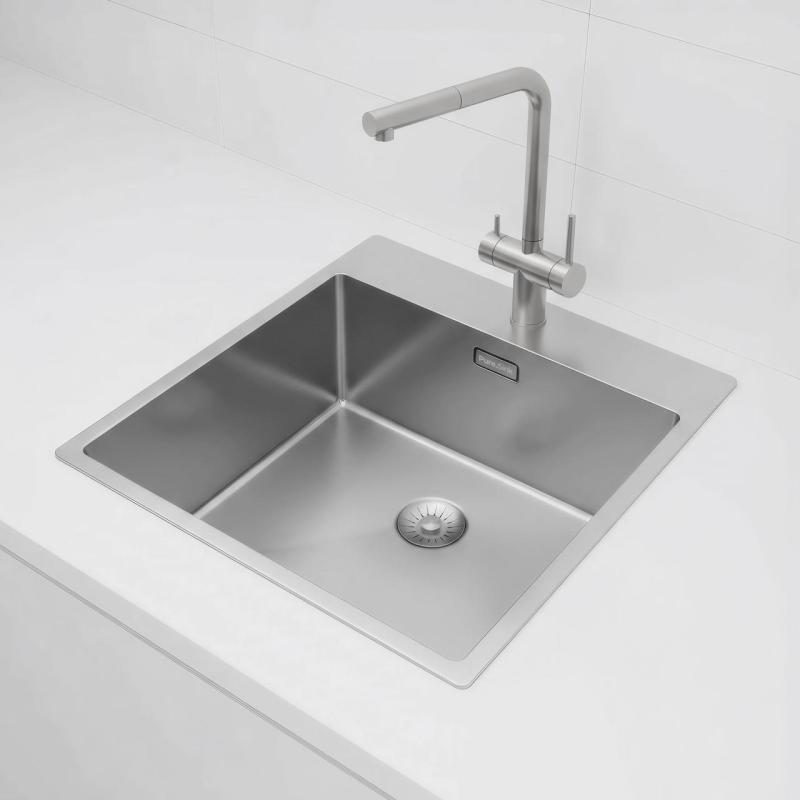 Pure.Sink Exclusivo RVS vask 49x52 cm Tapwing med hanehulbænk 10mm radius PEX4540T-02