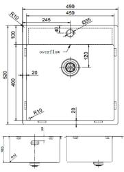Pure.Sink Exclusivo Guldbækken 49x52 cm Tapwing med hanehulbank 10mm radius PEX4540T-60