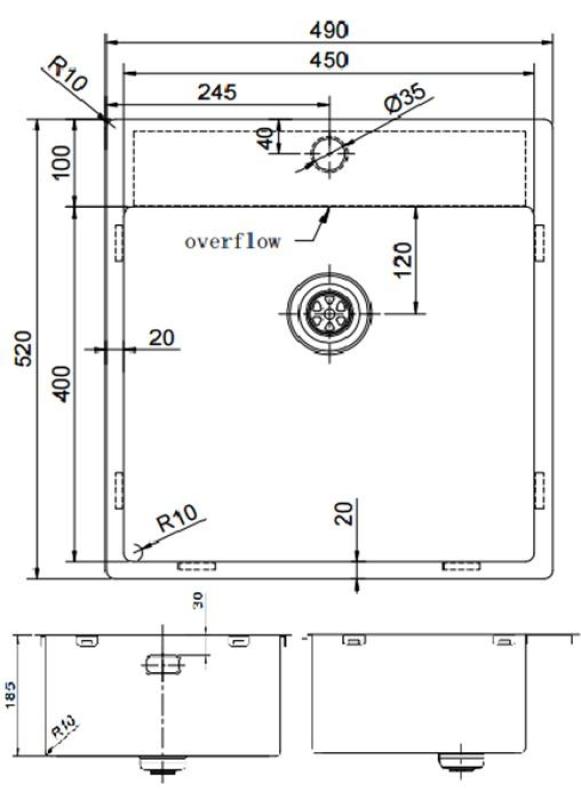 Pure.Sink Exclusivo Gun Metal vask 49x52 cm Tapving med hanehulbænk 10mm radius PEX4540T-61