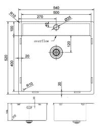 Pure.Sink Exclusivo Guldhane 54x52 cm Tapvinge med hanehulbank 10mm radius PEX5040T-60