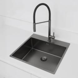 Pure.Sink Exclusivo Gun Metal vask 54x52 cm Tapwing med hanehulbænk 10mm radius PEX5040T-61
