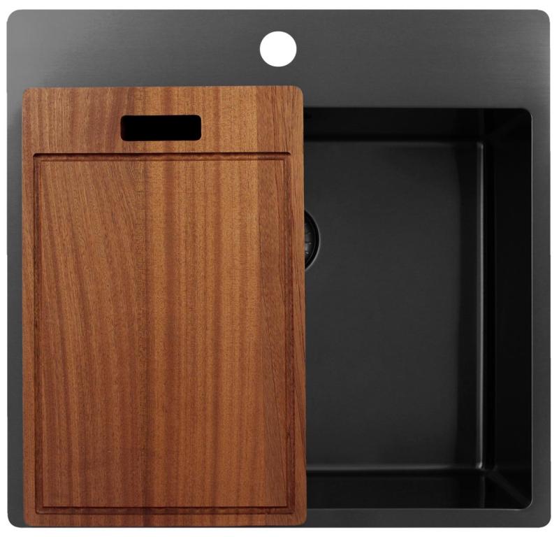 Pure.Sink Exclusivo Gun Metal vask 54x52 cm Tapwing med hanehulbænk 10mm radius PEX5040T-61